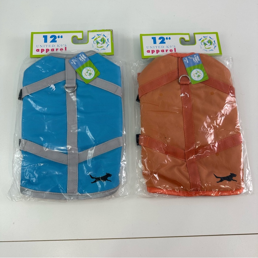 United K9's Lot of Two 12" Orange & Blue Horse Blanket Style Dog Coats